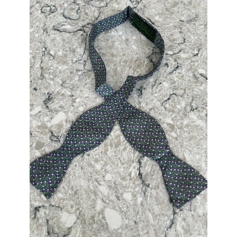 Sulka 100% Silk Men's Self Tie Bow Tie Green Blue Geometric JL